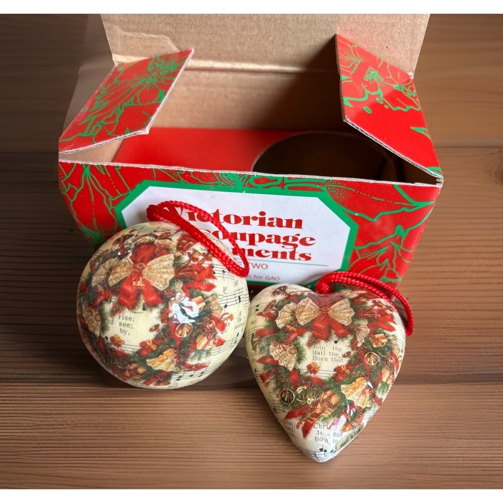 Vintage Victorian Decoupage Sheet Music Ornaments‎ Original Box Taiwan Christmas